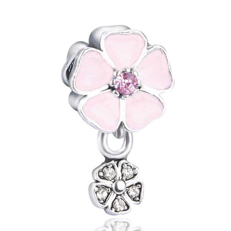 Pink Color Crystal Beads Heart Ladybug Love Flower Pendant Bracelet DIY Charm Lady Jewelry Gift