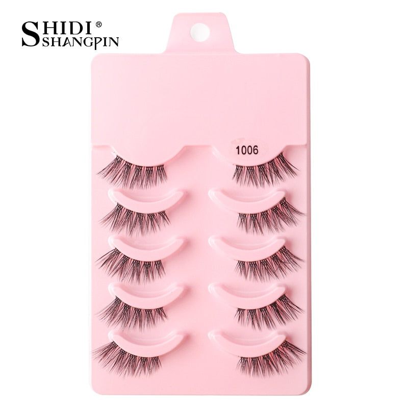 SHIDISHANGPIN 3/5 Pairs Half Eyelash Transparent Stalk Invisible Band Faux Mink Lashes Reusable False Eyelashes Natural Fluffy