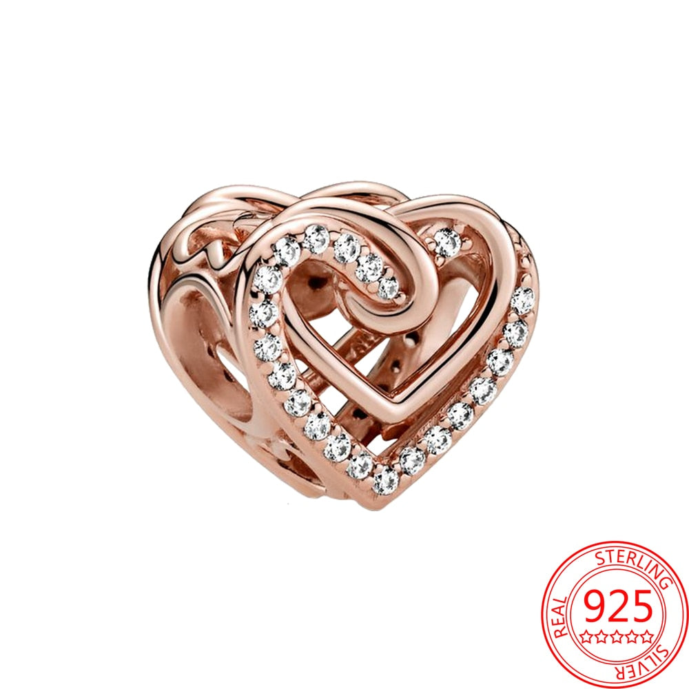 New 925 Sterling Silver Rose Gold Couple Dangle Charms Fit 925 Original Women Bracelet Beads Charm for Pendant Necklace Jewelry