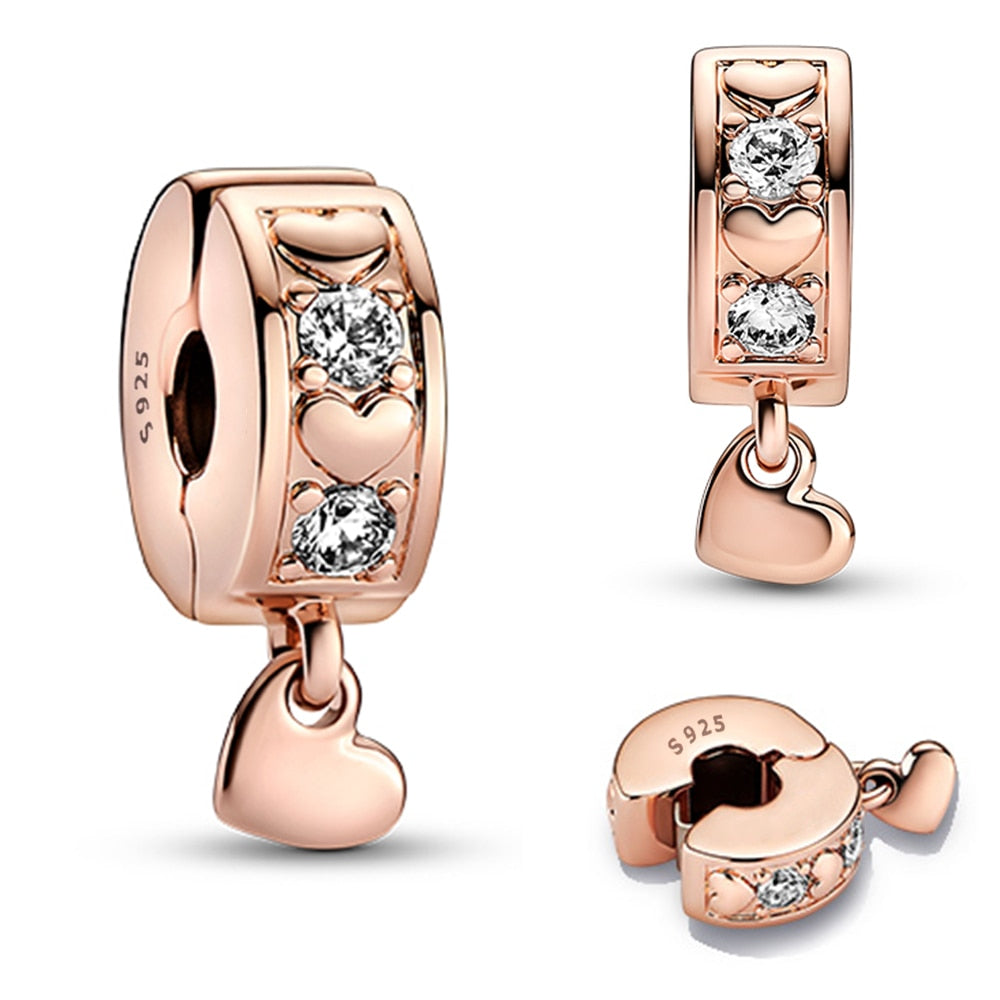 New 925 Sterling Silver Rose Gold Couple Dangle Charms Fit 925 Original Women Bracelet Beads Charm for Pendant Necklace Jewelry