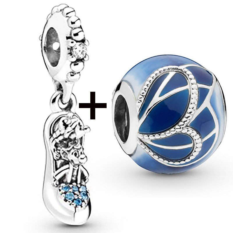 Seialoy 2pcs/lot Blue Ice Snow Charm Castle Princess Beaded High Heels Snowflake Pendant DIY Beacelets Accessory Gift