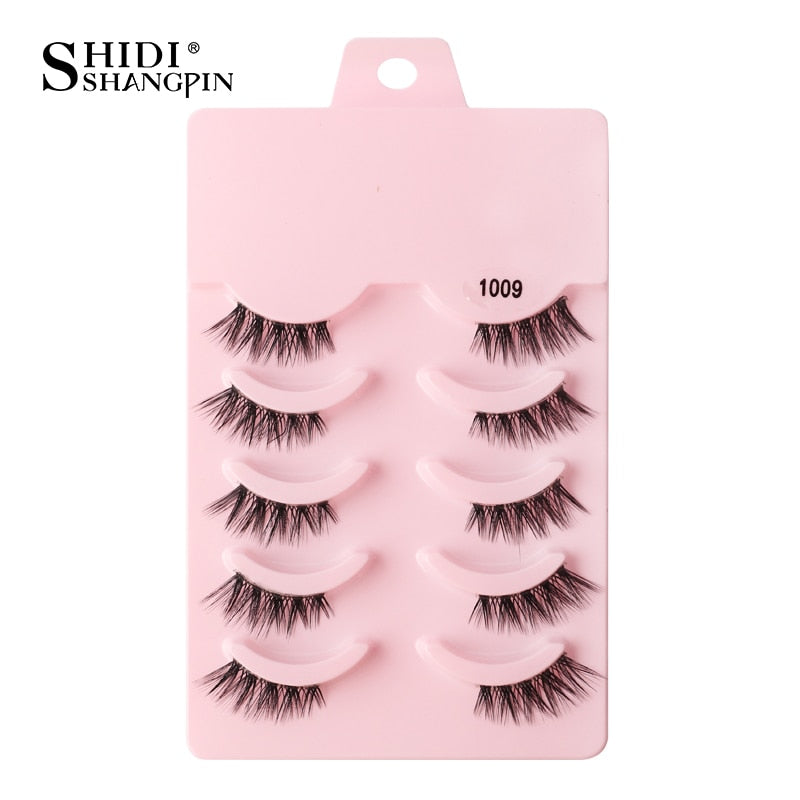 SHIDISHANGPIN 3/5 Pairs Half Eyelash Transparent Stalk Invisible Band Faux Mink Lashes Reusable False Eyelashes Natural Fluffy