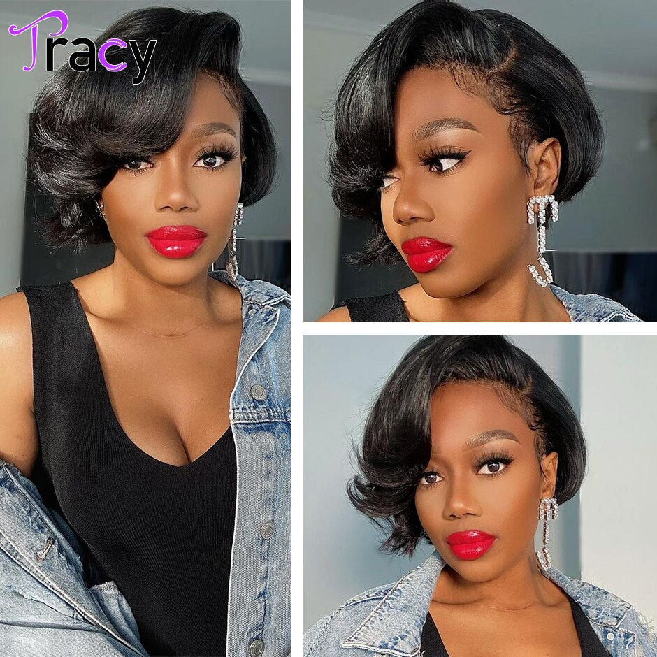 Tracy Hair Pixie Cut Straight 13x4 HD Transparent Lace Front wig Short Human Hair Wigs Remy Hair for Women