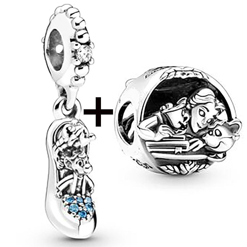 Seialoy 2pcs/lot Blue Ice Snow Charm Castle Princess Beaded High Heels Snowflake Pendant DIY Beacelets Accessory Gift