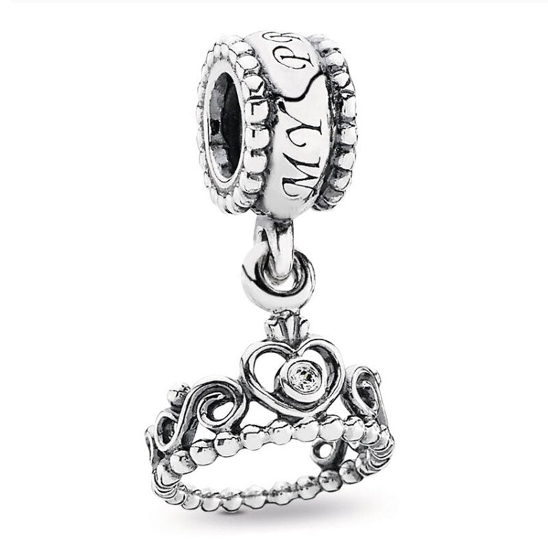 New Silver Color Feather Crown Safety Chain Owl Love Beads Tower Pendant Fit Pandora Charms Bracelets DIY Women Original Jewelry