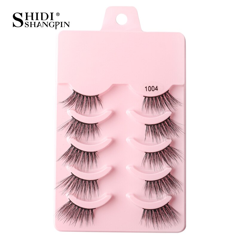 SHIDISHANGPIN 3/5 Pairs Half Eyelash Transparent Stalk Invisible Band Faux Mink Lashes Reusable False Eyelashes Natural Fluffy