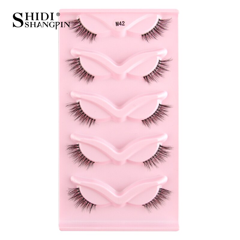 SHIDISHANGPIN 3/5 Pairs Half Eyelash Transparent Stalk Invisible Band Faux Mink Lashes Reusable False Eyelashes Natural Fluffy