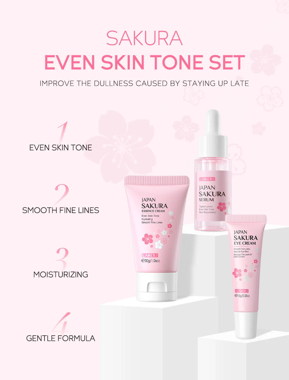 3pcs/set LAIKOU Vitamin C 24K Golden Sakura Skin Care Sets Face Cream Serum Eye Cream Moisturizing Face Care Kit