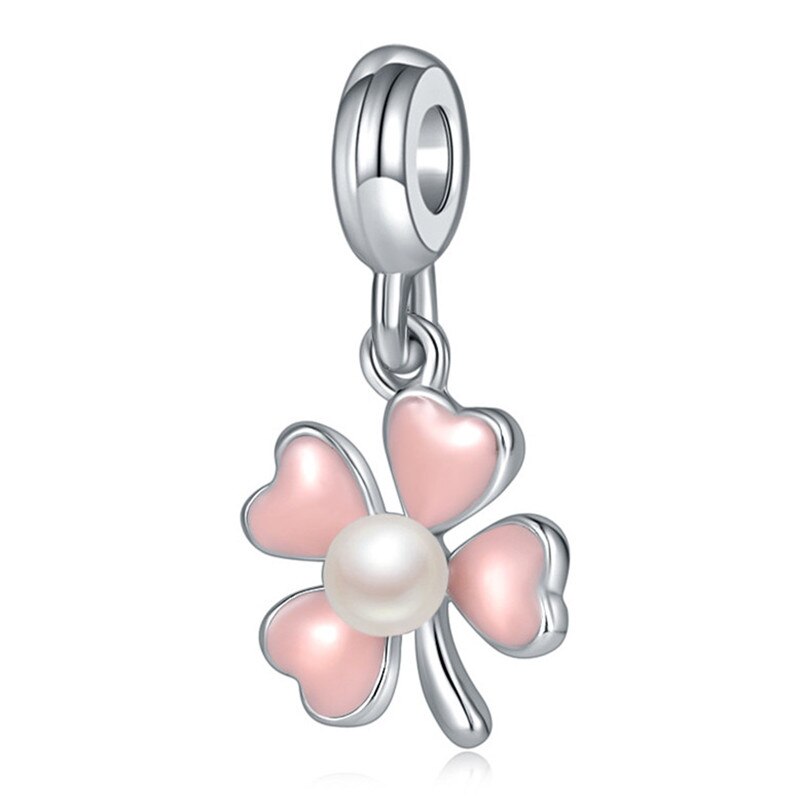 Pink Color Crystal Beads Heart Ladybug Love Flower Pendant Bracelet DIY Charm Lady Jewelry Gift