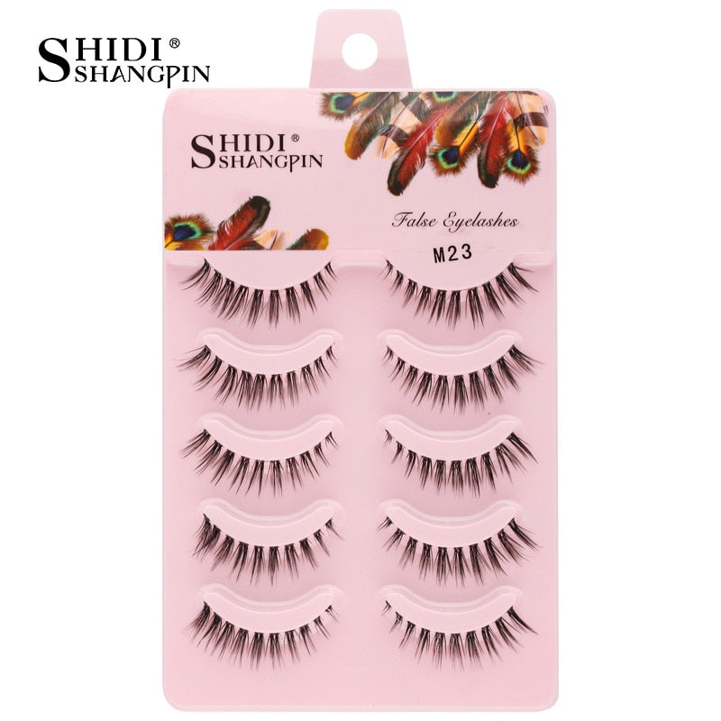 SHIDISHANGPIN 3/5 Pairs Half Eyelash Transparent Stalk Invisible Band Faux Mink Lashes Reusable False Eyelashes Natural Fluffy