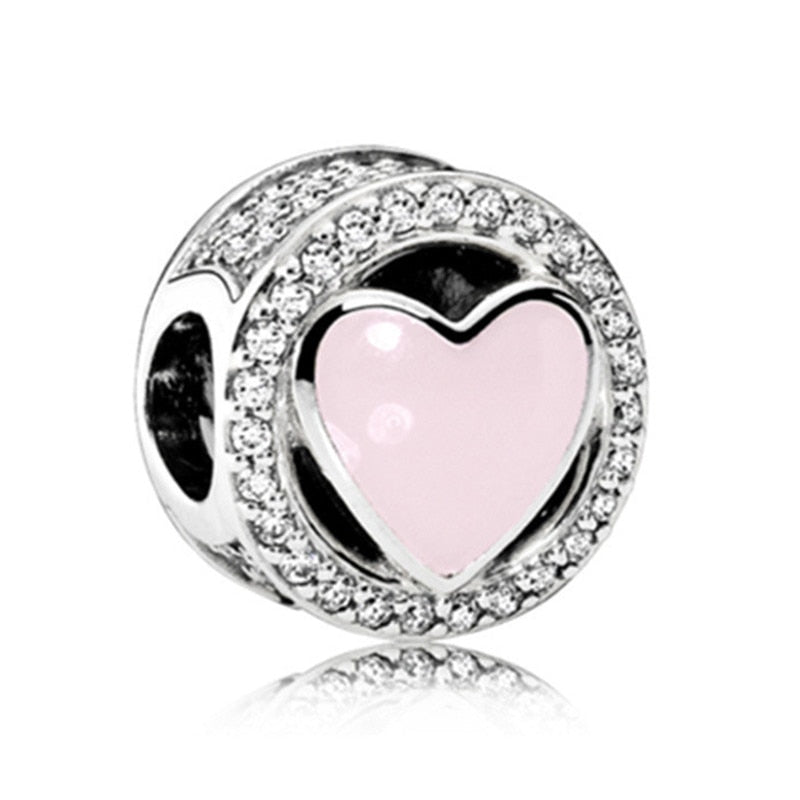 Pink Color Crystal Beads Heart Ladybug Love Flower Pendant Bracelet DIY Charm Lady Jewelry Gift