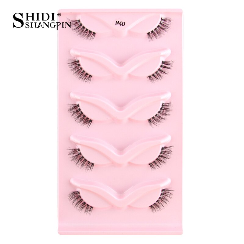 SHIDISHANGPIN 3/5 Pairs Half Eyelash Transparent Stalk Invisible Band Faux Mink Lashes Reusable False Eyelashes Natural Fluffy