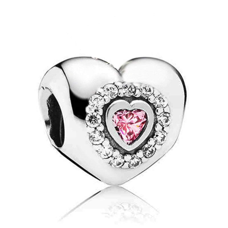 Pink Color Crystal Beads Heart Ladybug Love Flower Pendant Bracelet DIY Charm Lady Jewelry Gift