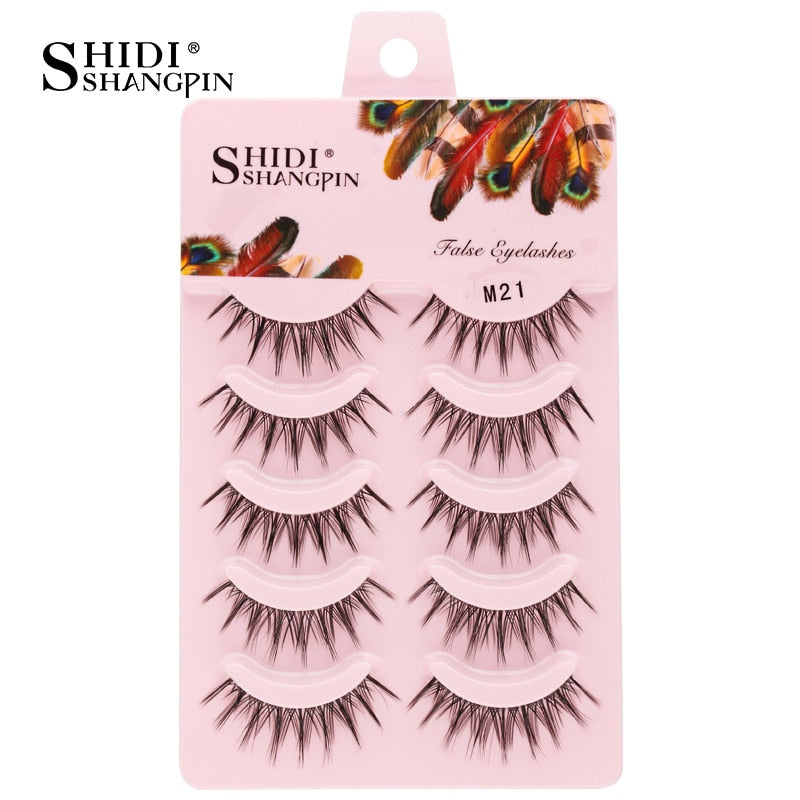 SHIDISHANGPIN 3/5 Pairs Half Eyelash Transparent Stalk Invisible Band Faux Mink Lashes Reusable False Eyelashes Natural Fluffy