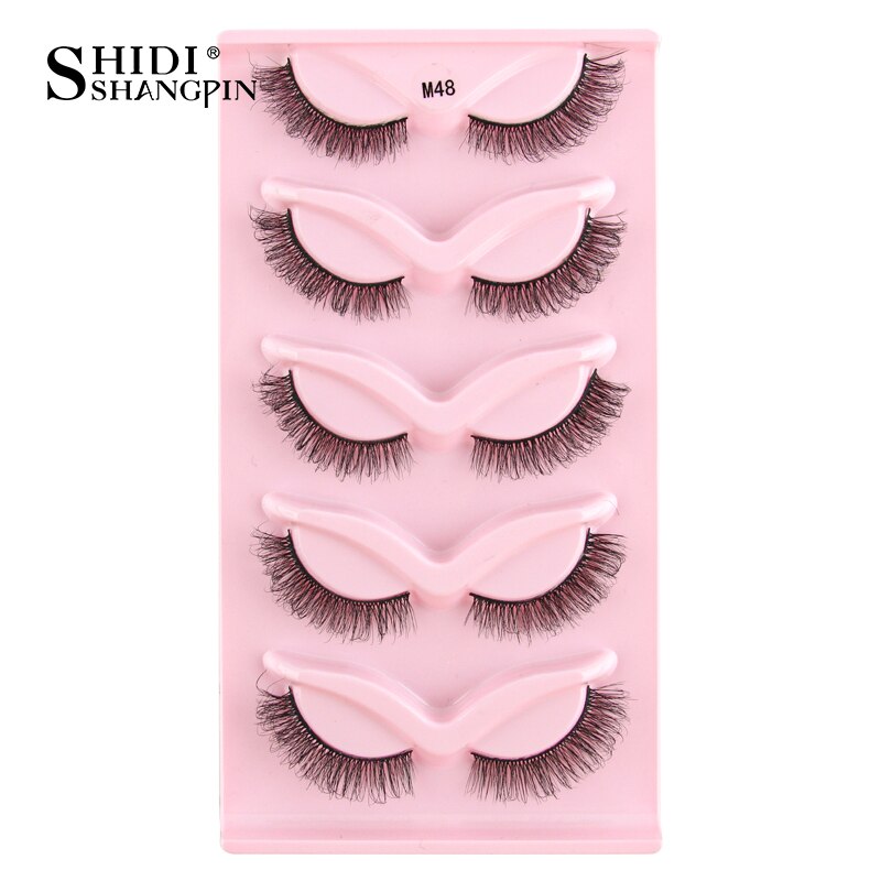 SHIDISHANGPIN 3/5 Pairs Half Eyelash Transparent Stalk Invisible Band Faux Mink Lashes Reusable False Eyelashes Natural Fluffy