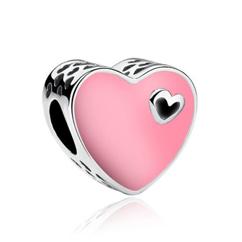 Pink Color Crystal Beads Heart Ladybug Love Flower Pendant Bracelet DIY Charm Lady Jewelry Gift