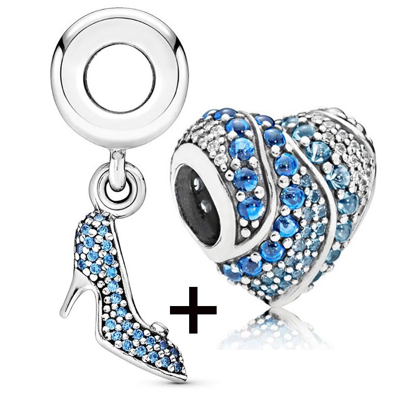 Seialoy 2pcs/lot Blue Ice Snow Charm Castle Princess Beaded High Heels Snowflake Pendant DIY Beacelets Accessory Gift