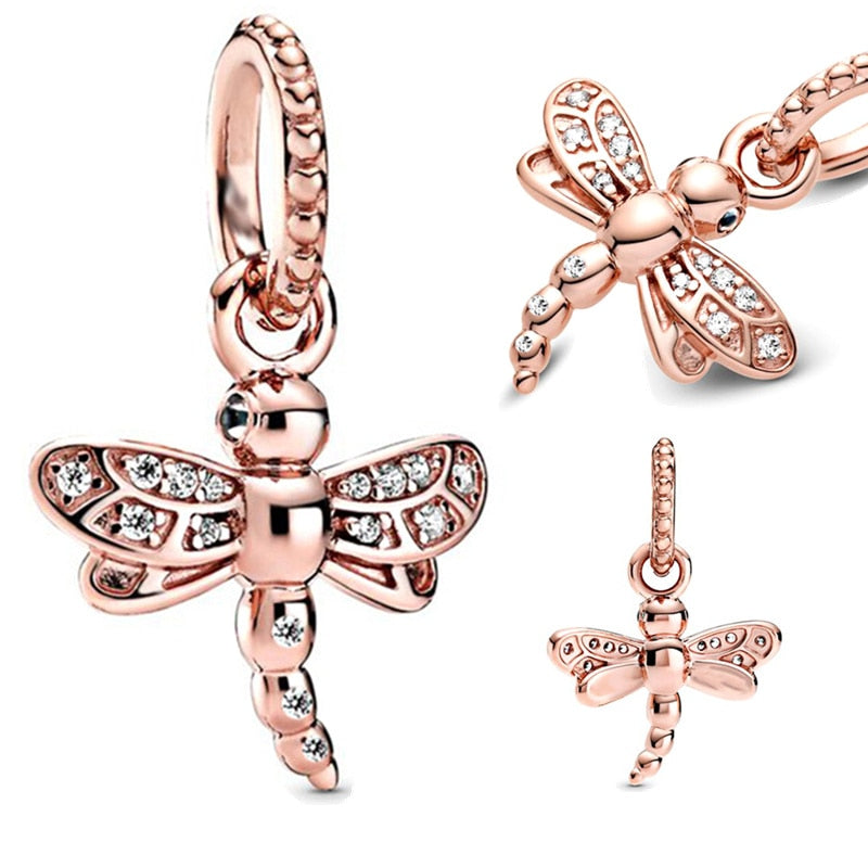 New 925 Sterling Silver Rose Gold Couple Dangle Charms Fit 925 Original Women Bracelet Beads Charm for Pendant Necklace Jewelry