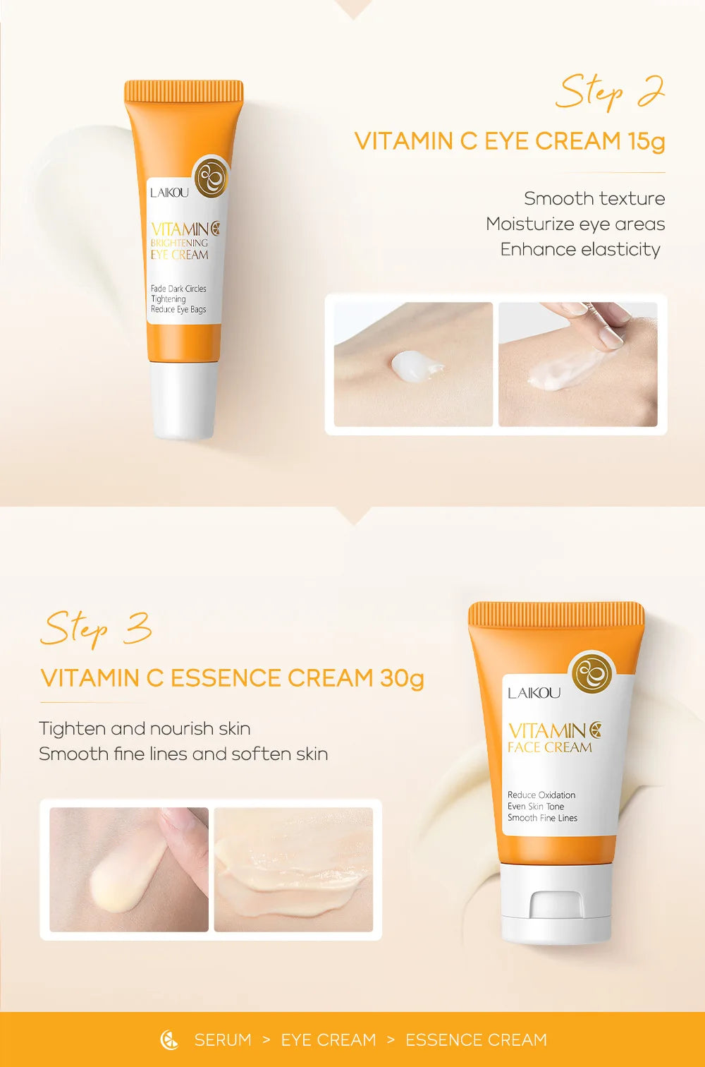 3pcs/set LAIKOU Vitamin C 24K Golden Sakura Skin Care Sets Face Cream Serum Eye Cream Moisturizing Face Care Kit