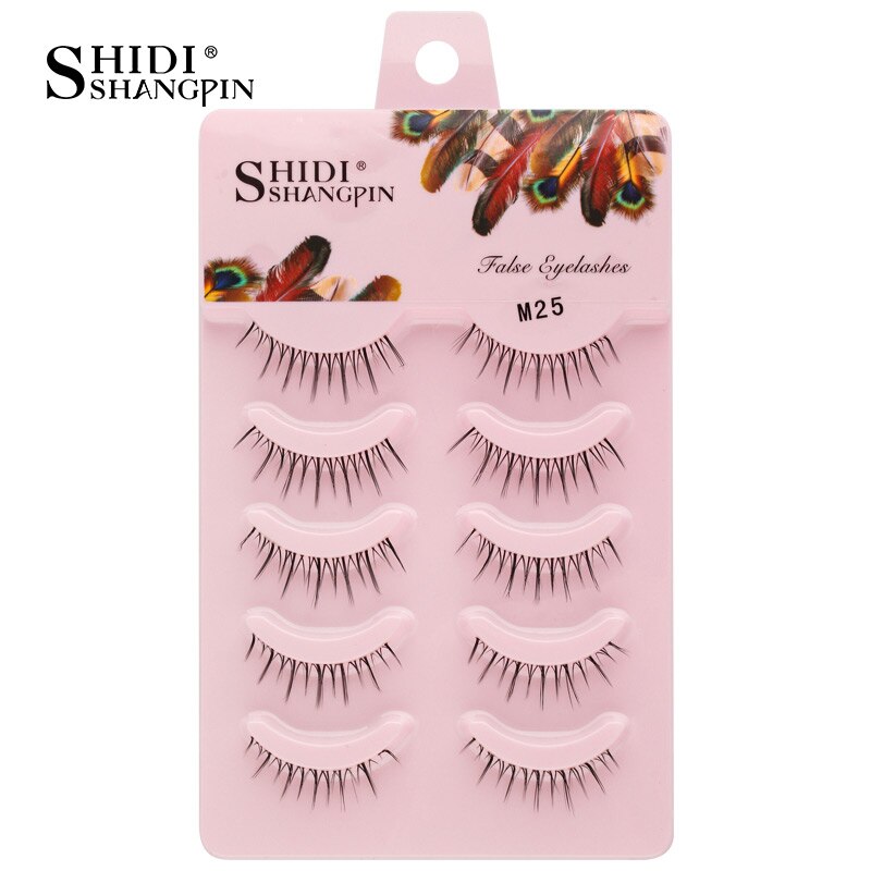 SHIDISHANGPIN 3/5 Pairs Half Eyelash Transparent Stalk Invisible Band Faux Mink Lashes Reusable False Eyelashes Natural Fluffy