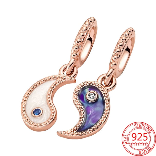 New 925 Sterling Silver Rose Gold Couple Dangle Charms Fit 925 Original Women Bracelet Beads Charm for Pendant Necklace Jewelry