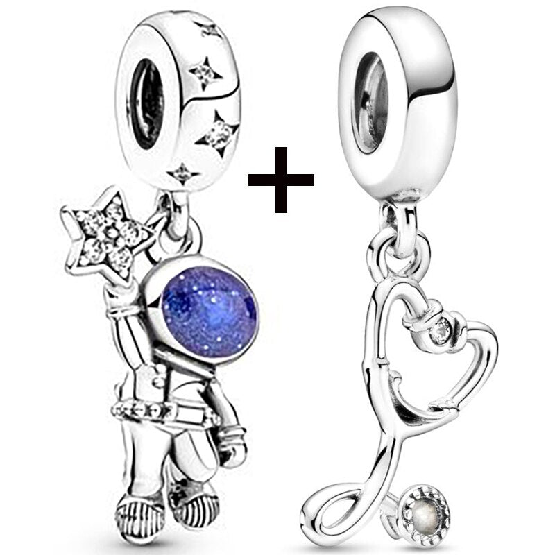 Seialoy 2pcs/lot Aircraft Earth Beads Charm Star Astronaut Pendant Rainbow Unicorn Dangle DIY Jewelry Bracelets Accessory