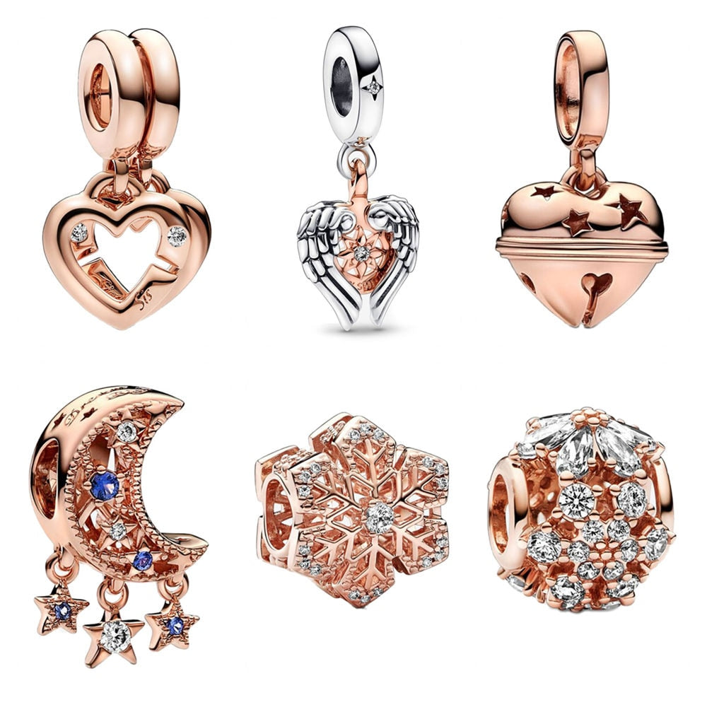 New 925 Sterling Silver Rose Gold Couple Dangle Charms Fit 925 Original Women Bracelet Beads Charm for Pendant Necklace Jewelry