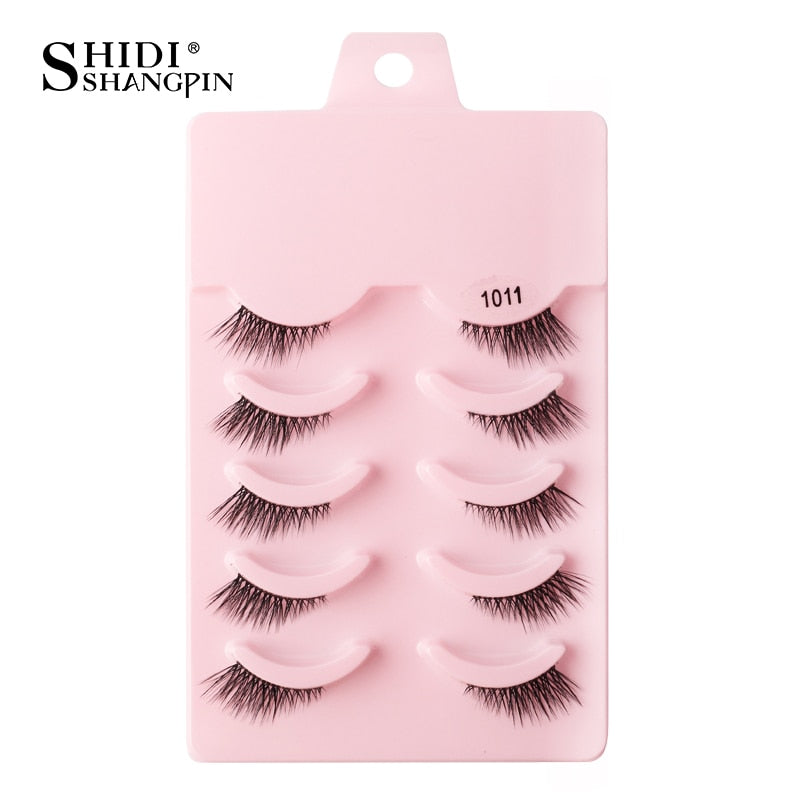 SHIDISHANGPIN 3/5 Pairs Half Eyelash Transparent Stalk Invisible Band Faux Mink Lashes Reusable False Eyelashes Natural Fluffy