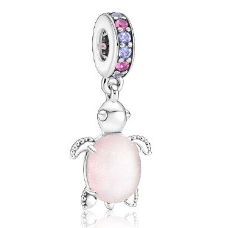 Pink Color Crystal Beads Heart Ladybug Love Flower Pendant Bracelet DIY Charm Lady Jewelry Gift