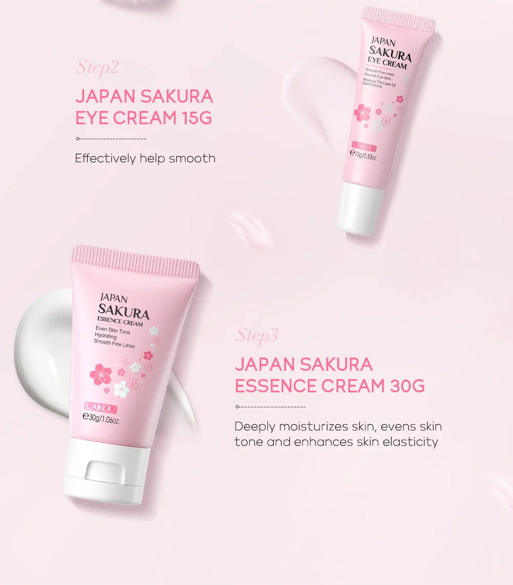 3pcs/set LAIKOU Vitamin C 24K Golden Sakura Skin Care Sets Face Cream Serum Eye Cream Moisturizing Face Care Kit