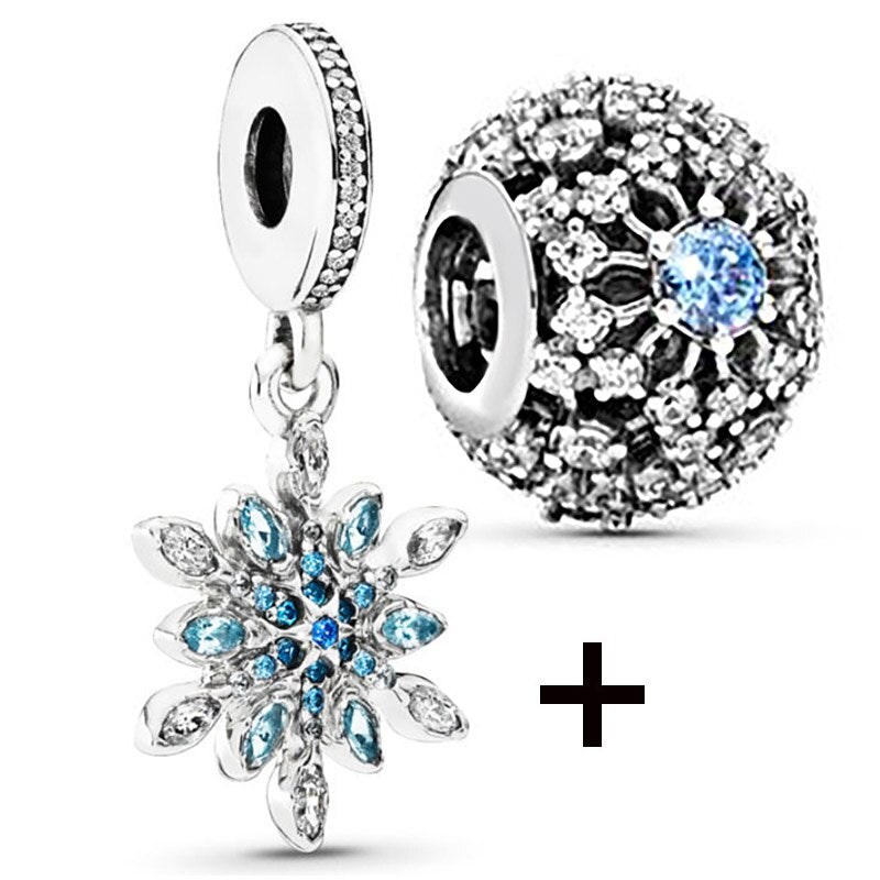 Seialoy 2pcs/lot Blue Ice Snow Charm Castle Princess Beaded High Heels Snowflake Pendant DIY Beacelets Accessory Gift