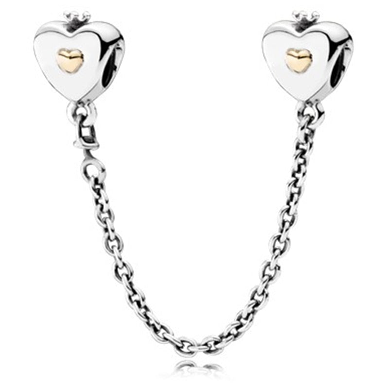 New Feather Crown Safety Chain Owl Love Bead Tower Pendant Fit Original Pandora Charms Silver Color Bracelet DIY Women Jewelry