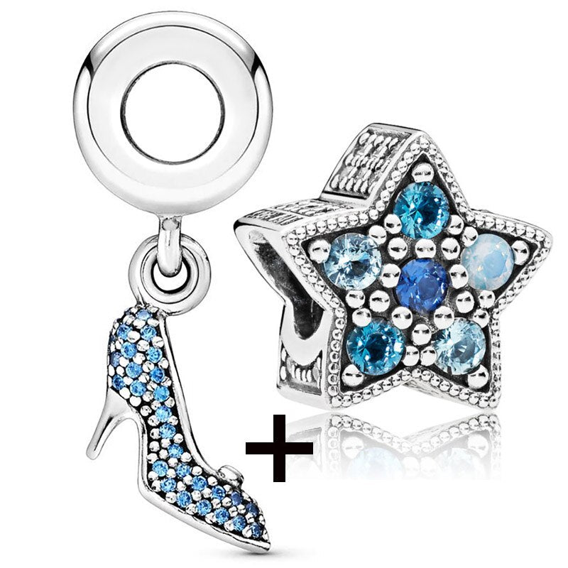 Seialoy 2pcs/lot Blue Ice Snow Charm Castle Princess Beaded High Heels Snowflake Pendant DIY Beacelets Accessory Gift