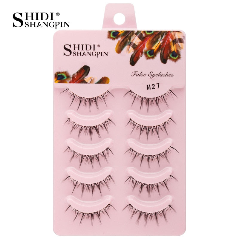 SHIDISHANGPIN 3/5 Pairs Half Eyelash Transparent Stalk Invisible Band Faux Mink Lashes Reusable False Eyelashes Natural Fluffy