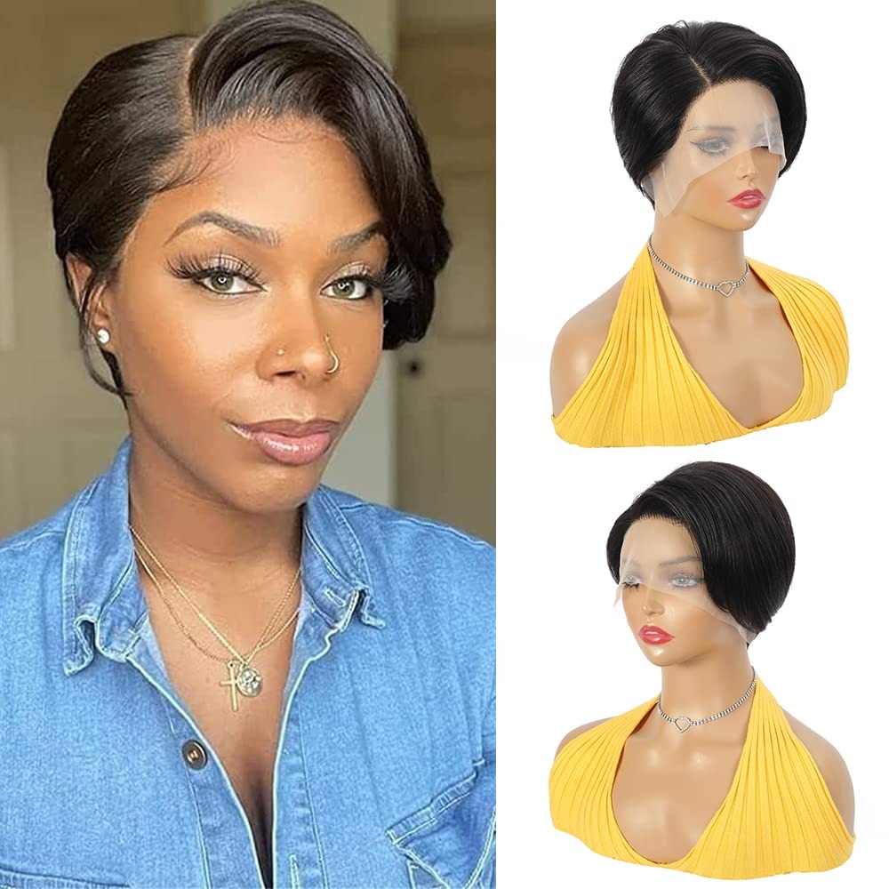 Short Pixie Cut Bob Human Hair Wig Lace Front Wigs Brazilian Straight Closure Wig Short Bob Lace Front Wigs For Women PrePlucked
