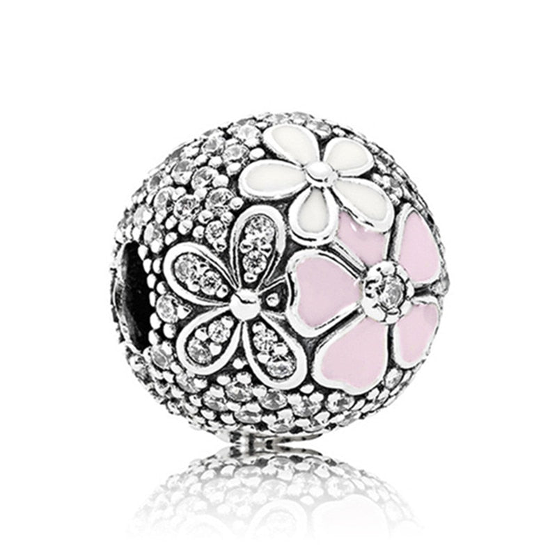 Pink Color Crystal Beads Heart Ladybug Love Flower Pendant Bracelet DIY Charm Lady Jewelry Gift