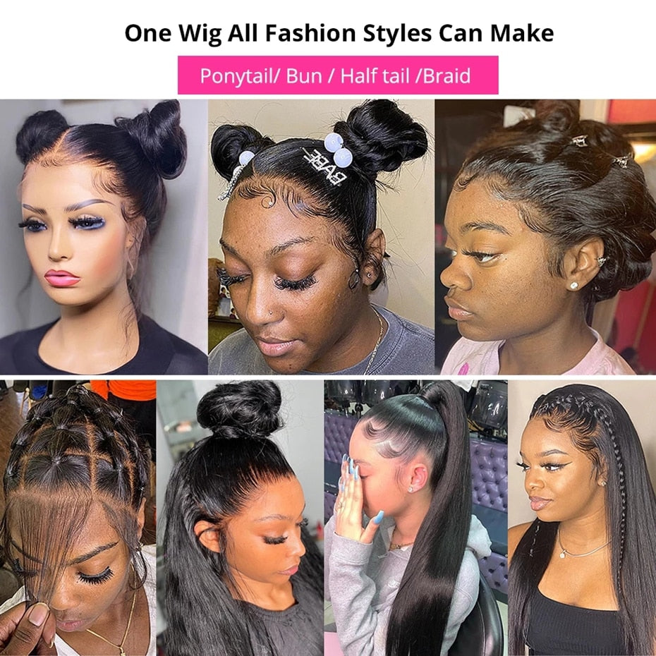 360 Full Lace Frontal Wig Brazilian Bone Straight 13x4 Transparent Lace Front Human Hair Wigs For Black Women Pre Plucked Bling