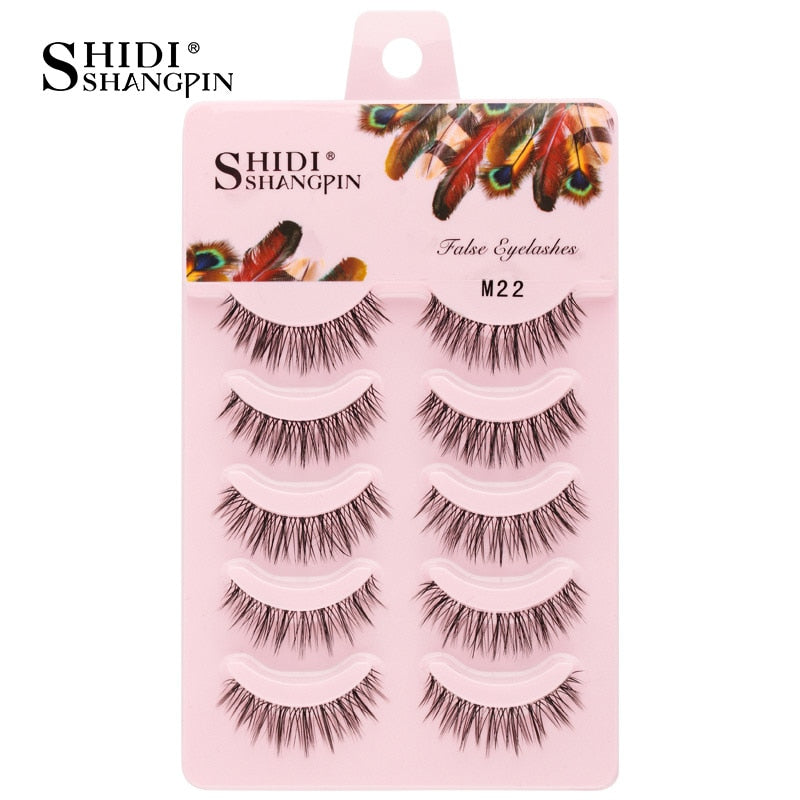SHIDISHANGPIN 3/5 Pairs Half Eyelash Transparent Stalk Invisible Band Faux Mink Lashes Reusable False Eyelashes Natural Fluffy