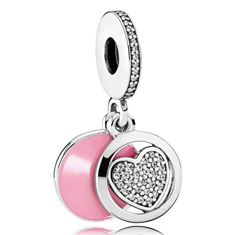 Pink Color Crystal Beads Heart Ladybug Love Flower Pendant Bracelet DIY Charm Lady Jewelry Gift