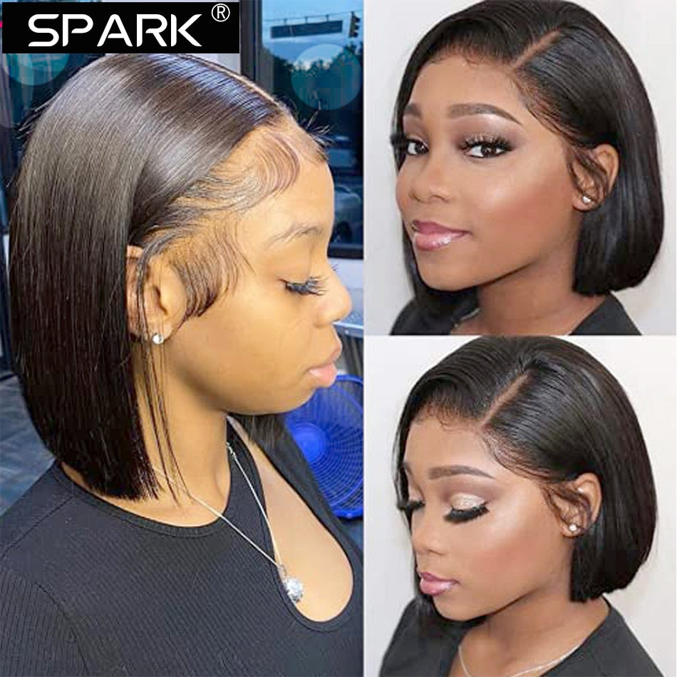 Short Bob Human Hair Wigs Brazilian 13X4 Glueless Straight Lace Front Wigs For Women Transparent Lace Pre Plucked Bone Bob Wig