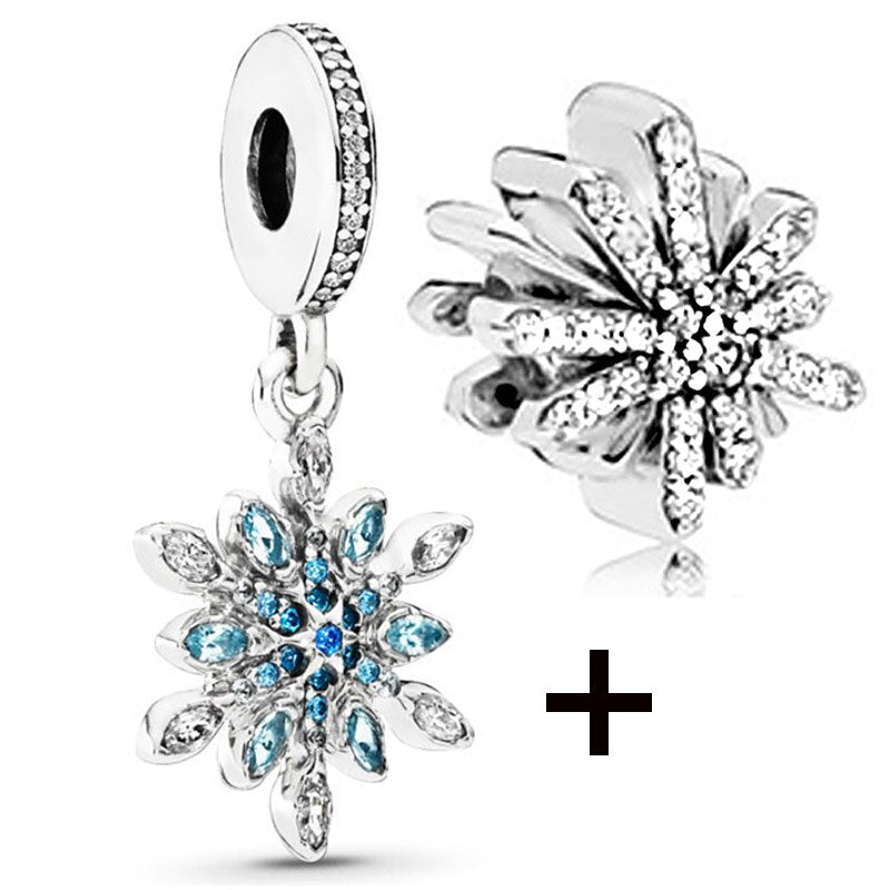 Seialoy 2pcs/lot Blue Ice Snow Charm Castle Princess Beaded High Heels Snowflake Pendant DIY Beacelets Accessory Gift