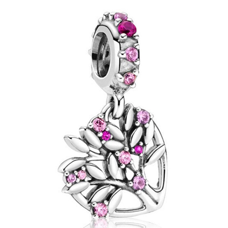Pink Color Crystal Beads Heart Ladybug Love Flower Pendant Bracelet DIY Charm Lady Jewelry Gift