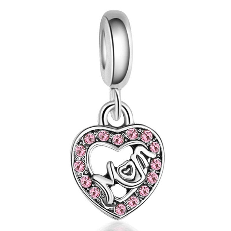 Pink Color Crystal Beads Heart Ladybug Love Flower Pendant Bracelet DIY Charm Lady Jewelry Gift