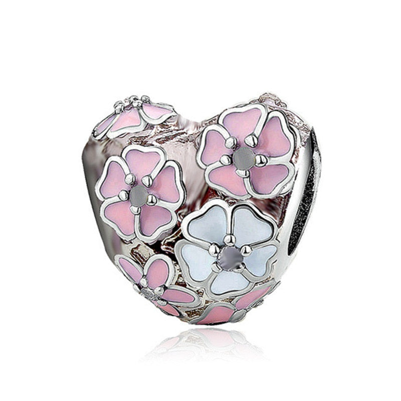 Pink Color Crystal Beads Heart Ladybug Love Flower Pendant Bracelet DIY Charm Lady Jewelry Gift