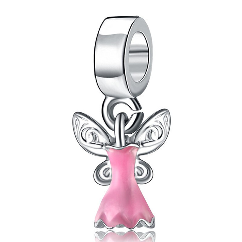Pink Color Crystal Beads Heart Ladybug Love Flower Pendant Bracelet DIY Charm Lady Jewelry Gift