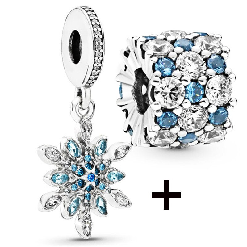 Seialoy 2pcs/lot Blue Ice Snow Charm Castle Princess Beaded High Heels Snowflake Pendant DIY Beacelets Accessory Gift