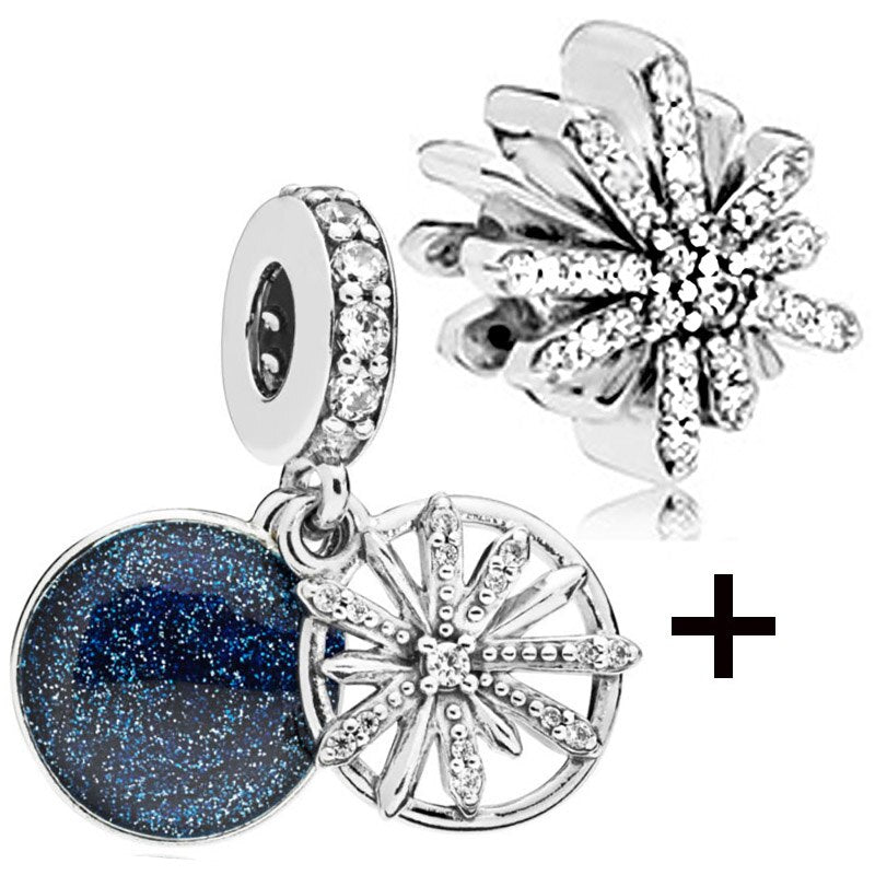 Seialoy 2pcs/lot Blue Ice Snow Charm Castle Princess Beaded High Heels Snowflake Pendant DIY Beacelets Accessory Gift