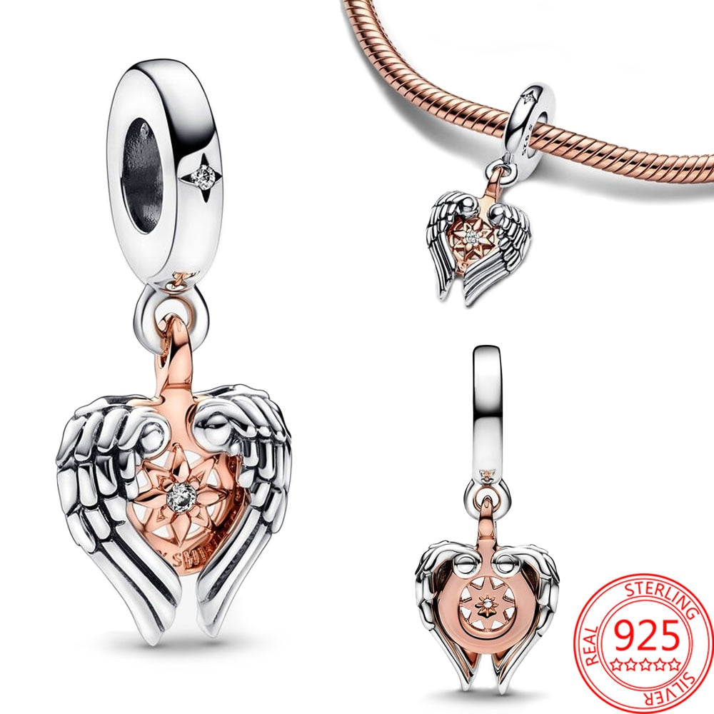 New 925 Sterling Silver Rose Gold Couple Dangle Charms Fit 925 Original Women Bracelet Beads Charm for Pendant Necklace Jewelry