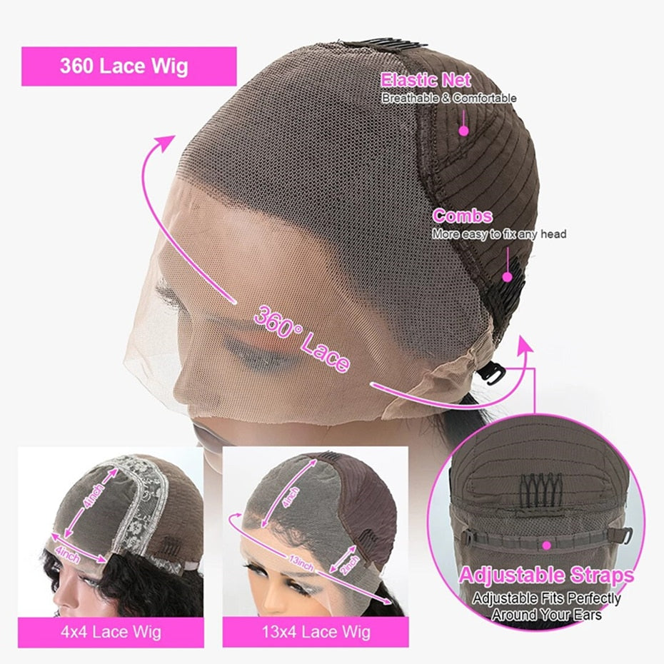 360 Full Lace Frontal Wig Brazilian Bone Straight 13x4 Transparent Lace Front Human Hair Wigs For Black Women Pre Plucked Bling