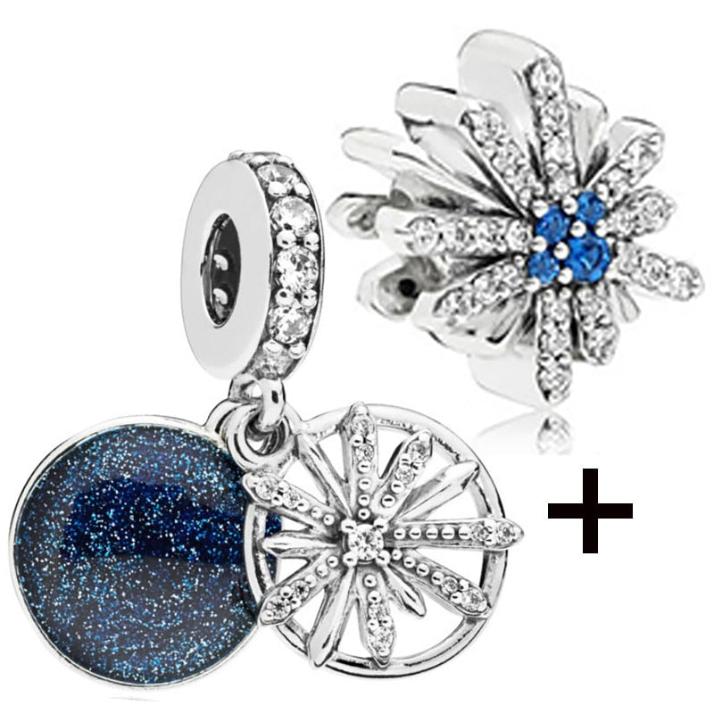 Seialoy 2pcs/lot Blue Ice Snow Charm Castle Princess Beaded High Heels Snowflake Pendant DIY Beacelets Accessory Gift